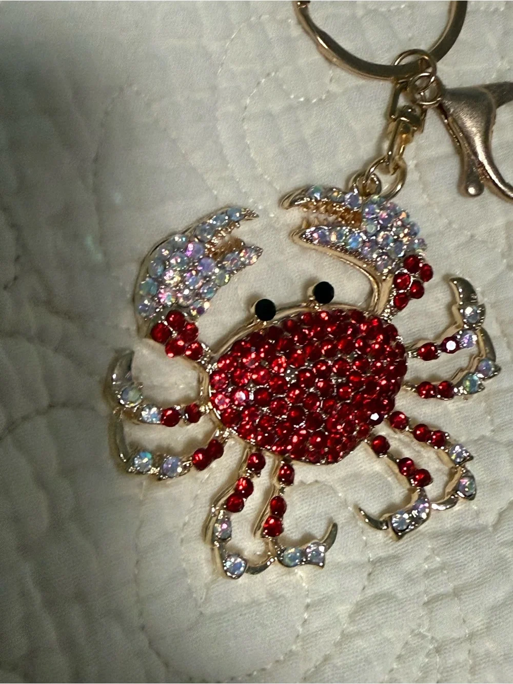 Rhinestone Crab Keychain - Red and rainbow Sparkle Accents! New